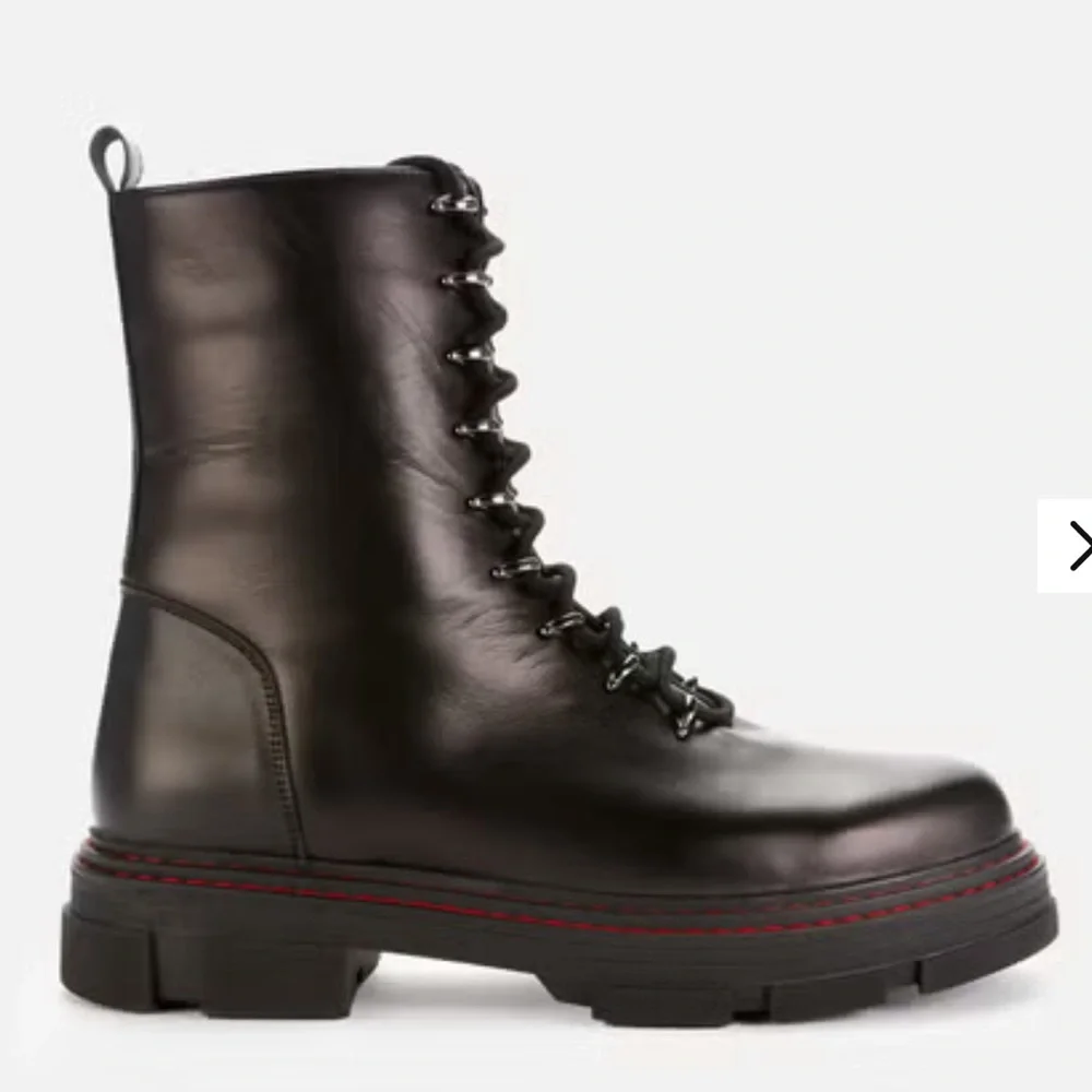 Kurt Kieger Black Leather Combat Boot with Red Stitching - Women